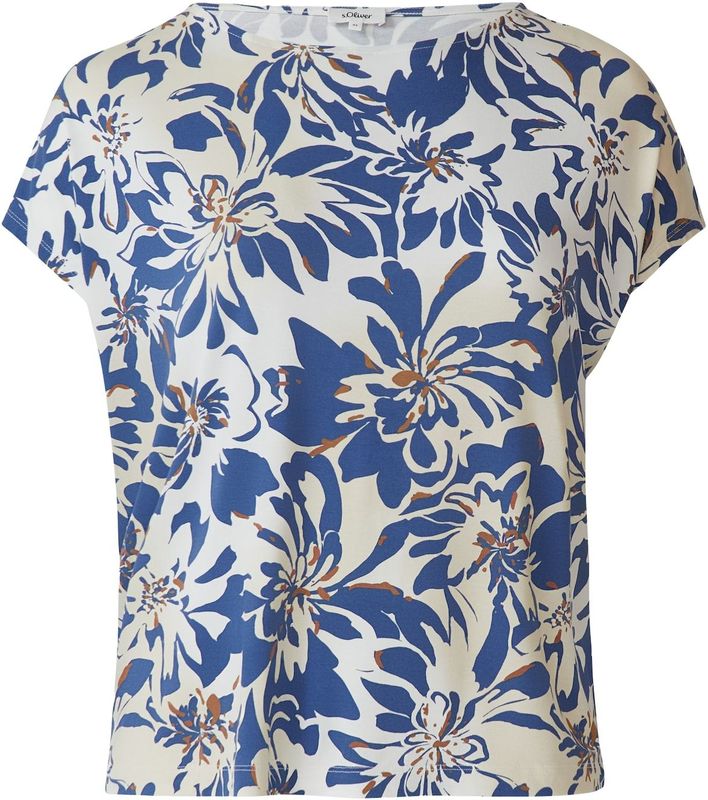 s.Oliver - Blouseshirt - Ecru/Zwart - Dierenprint - Kwartmouw