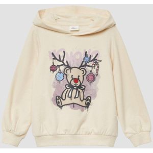 Sweatshirt - Glitter Kerstprint - Katoenmix - Met Gevoerde Capuchon