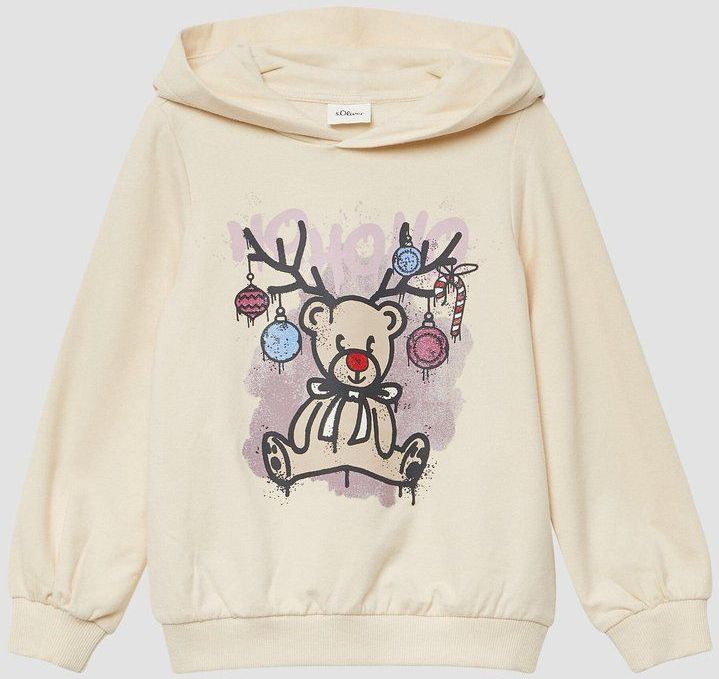 Sweatshirt - Glitter Kerstprint - Katoenmix - Met Gevoerde Capuchon