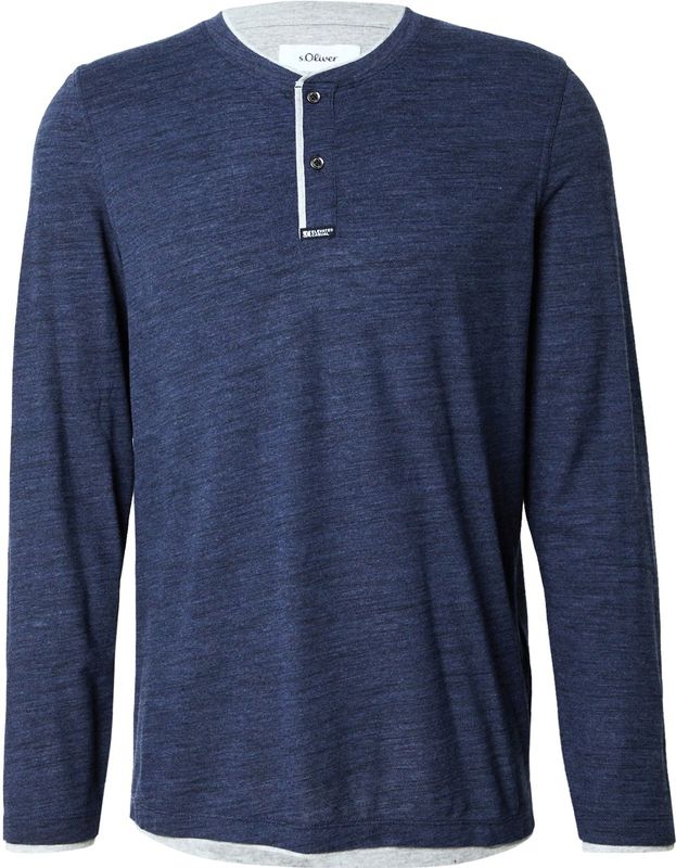 s.Oliver - Henleyshirt - Blauw - Lange Mouwen - 3-knoopsmodel