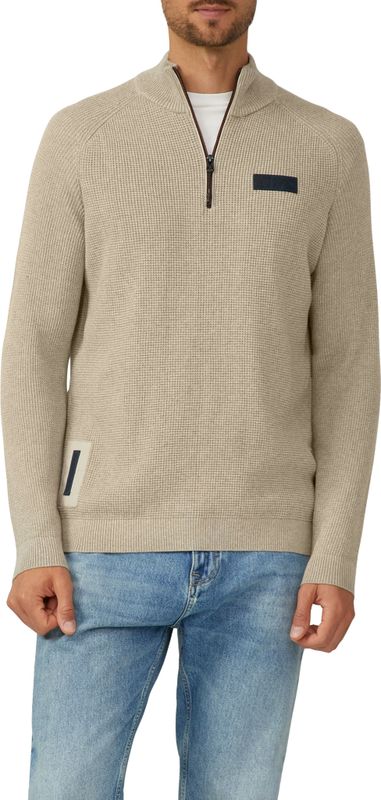 s.Oliver - Schipperstrui - DARK STONE BEIGE - Lange Mouwen - Ritssluiting