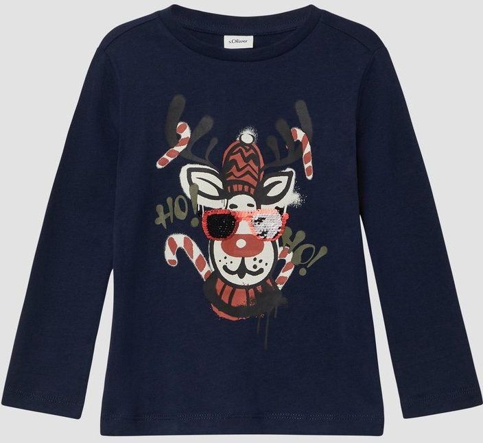 s.Oliver - T-Shirt - Met Lange Mouwen - Kerstprint - Zacht Katoen