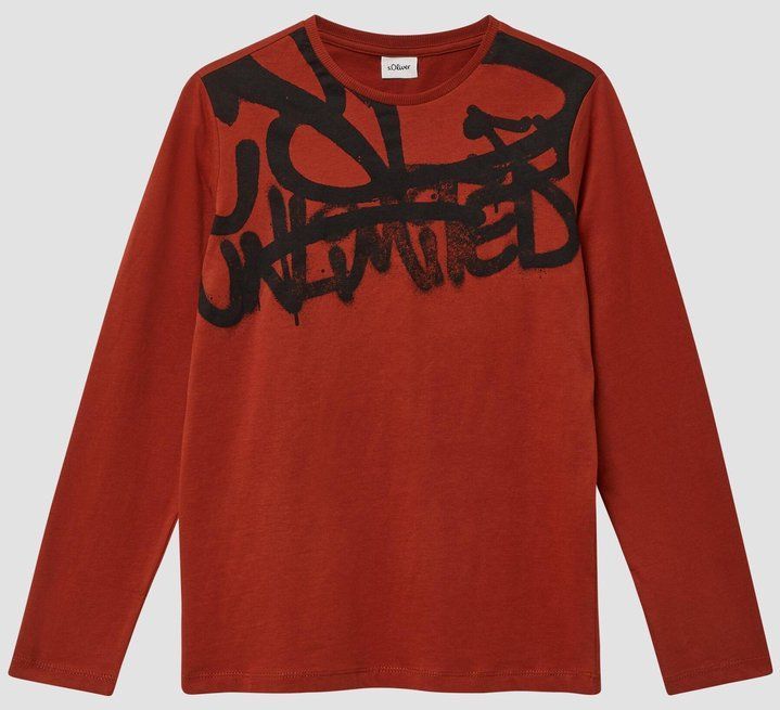 s.Oliver - T-Shirt - Zwart - Lange Mouwen - Graffitiprint