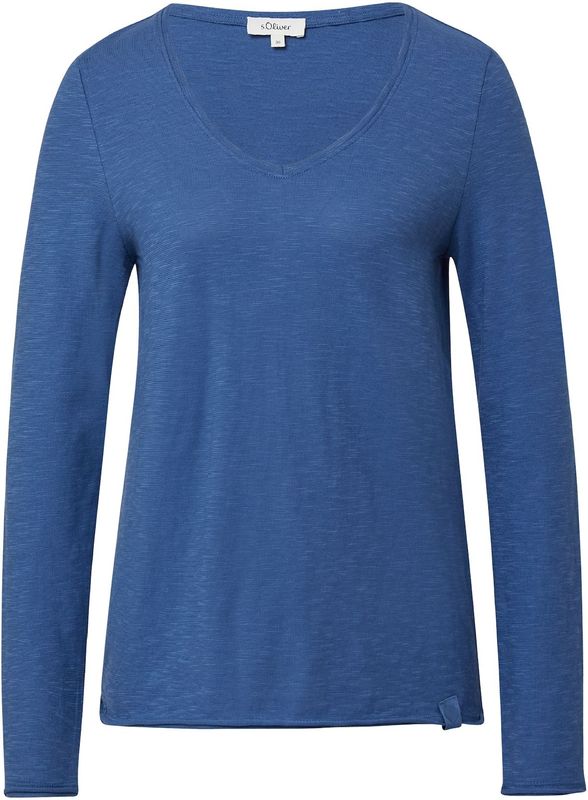 s.Oliver - Shirt - Royal Blue - V-hals - Lange Mouw - Normale Pasvorm