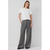 s.Oliver - Broek - Grijs/Wit - Wide Leg - Mid Waist - Krijtstrepen