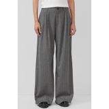 s.Oliver - Broek - Grijs/Wit - Wide Leg - Mid Waist - Krijtstrepen