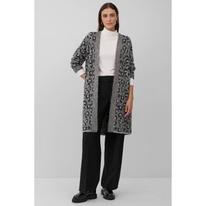 s.Oliver BLACK LABEL - Gebreid Vest - Antraciet - Met Wol - Panterprint