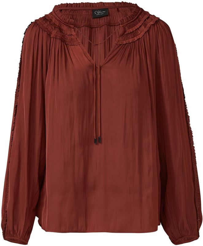 Blouse - Satijnen Blouse - V-hals - Lange Mouwen