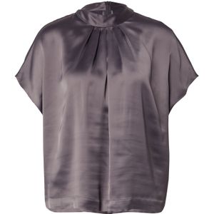 s.Oliver BLACK LABEL - Top - Antraciet - Korte Mouwen - 100% Polyester Satijn