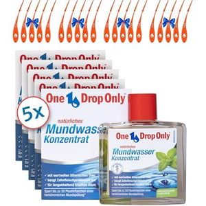 One Drop Only® - 5 stuks van elk 50 ml mondwaterconcentraat + 20 tandheelkundige picks gratis/zuinig mondwater voor dagelijks gebruik/voor maximaal 1000 toepassingen bij 1 druppel / slechte adem