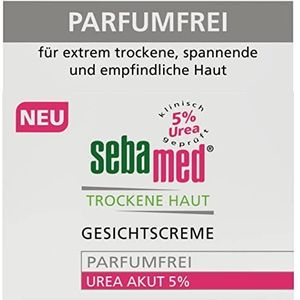Sebamed Urea Akut 5% Geurvrije gezichtscrème verlicht merkbaar het gevoel van spanning, schilfering en ruwheid op de droge huid, voor mannen en vrouwen, zonder parfum, 50 ml