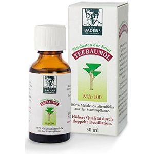 BADERs Tea tree olie, De klassieker uit de apotheek, Dubbel gedistilleerd, Ontsmettingsmiddel, 100% Australische Melaleuca alternifolia, 30 ml