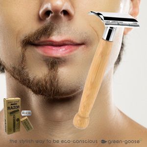 green-goose® Bamboe Scheerset - Klassiek Scheermes - Inclusief 10 green-goose® Scheermesjes - Duurzaam - Milieuvriendelijk - Kosten Besparend