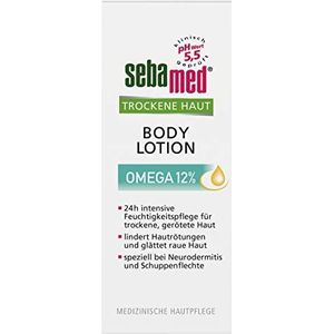 Sebamed droge huid omega 12% lichaamslotion, verlicht merkbaar roodheid, ruwheid en schilfering, is speciaal geschikt voor neurodermitis en psoriasis