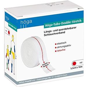 Höga Pharm Tube-Double-Stretch lang- en dwarsuitrekbaar slangverband rood 3,5 cm x 10 m, elastisch, ademend, latexvrij, per stuk verpakt (1 x 1 stuks)