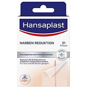 Hansaplast Littekenreductie (21 stuks van elk 3,8 cm x 6,8 cm), littekenpleisters ter vermindering van de zichtbaarheid van littekens, maakt littekens permanent platter, helderder en zachter