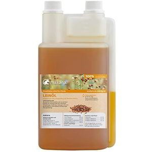 Makana Lijnzaadolie voor dieren, koudgeperst en 100% zuiver, 1000 ml doseerfles