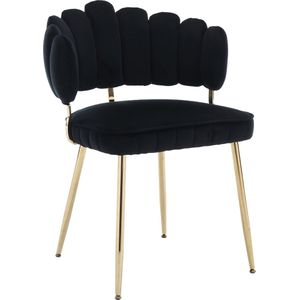 Merax Luxe Eetkamerstoelen Set van 2 - Velvet Fauteuil - Gestoffeerde Stoel - Zwart met Goud