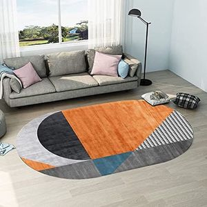 Moderne woonkamer slaapkamer karpetten ovaal zwart grijs oranje geometrisch luxe tapijt zacht antislip groot huisdecorateur vloertapijt, 130 x 200 cm