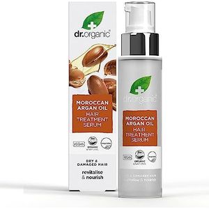 Dr. Organic Haarbehandelingsserum met Marokkaanse arganolie, ontwarren, voor kroes, droog en beschadigd haar, natuurlijk, veganistisch, dierproefvrij, vrij van parabenen en SLS, gerecycled en recyclebaar, biologisch, 100 ml