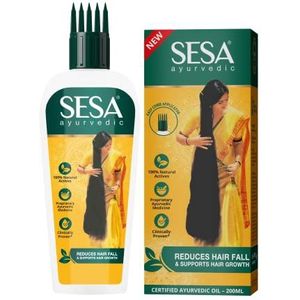 Sesa Ayurvedische haarolie, 5000 jaar oude Kshir Pak Vidhi, Bhringraj en 17 zeldzame kruiden met 5 voedende oliën, alle haartypes, geen minerale olie, 200 ml (1 stuks)