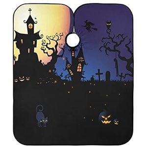 Kappersmantel, Halloween, kasteel, maan, kat, kappersmantel, antistatisch, kapperscape, professionele kapperscape voor kappers/kappers/kappers/kappers/kappers/kappers/kappers