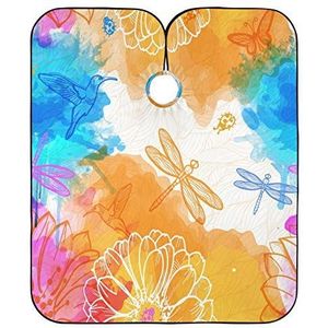 Volledige Lengte Cape Aquarel Libelle Bloem Kapsel Schort Jurk Unisex Styling Capes Anti-Statische Salon Jurken Voor Familie Kapper Vrouwen