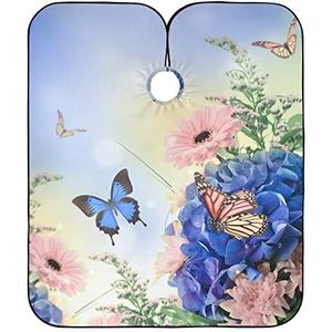 Haarknipsel Cape Boeket Van Blauwe Hortensia's En Vlinder Kapper Cape Doek Anti-Statische Kapper Kapper Cape Waterdichte Kappers Cape Voor Mannen Salon Familie