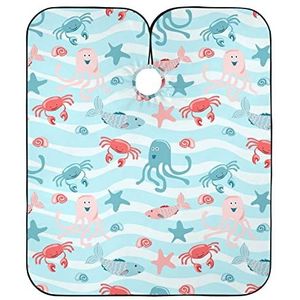 Kappers Salon Cape Cartoon Octoplus Vis Krabben Schelpdieren Kapper Cape Waterdichte Volledige Lengte Cape Antistatische Salon Cape Voor Kapsel Styling Haar Knippen