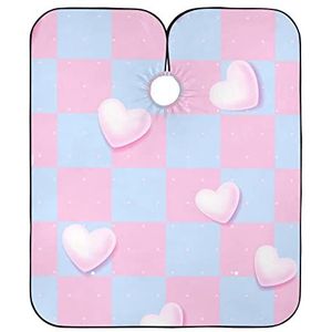 Kapper schort cape roze blauw geruit hart patroon kapper kapsel cape vlekbestendig kapsel schort jurk verstelbare salon cape voor mannen kapper vrouwen