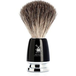 Mühle Rytmo Scheerborstel van puur dassenhaar, handvat van zwarte edelhars en metalen accenten