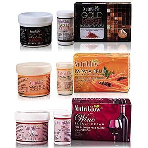 Nutriglow Gold Kesar (43 Gm) Papaya Fruit (43 Gm) Wine Bleach Cream (43 Gm) for Lightening Facial Hair Tan Removal Dark Spot Corrector, Bright Skin, No Unwanted Facial Hair, All Skin Types, Pack of 3