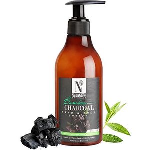 Nutriglow Natural's Bamboo & Charcoal Hand & Body Lotion with Bamboo Charcoal Powder | Honey with Shea Butter | Instant Skin Smoothening | Skin Purifying | No Parabens & Silicones_300 Ml