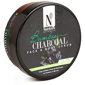 Nutriglow Natural's Bamboo Charcoal Face & Body Scrub Gentle Exfoliating Nourishing Polishing Skin, Blackheads, Acne, Dead Skin Removal, No Sulphates, 200Gm