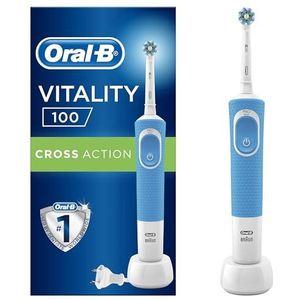 Oral-B Vitality Plus elektrische tandenborstel, 1 handvat, 2 tandenborstelkoppen met kruiswerking, 1 modus met 2D-reiniging, 2-polige UK-stekker, blauw en wit