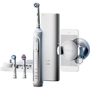 Oral-B Genius 8200 Elektrische tandenborstel met houder voor smartphone en drie opzetborstels, wit