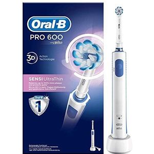 Oral-B Pro 600 elektrische tandenborstel, oplaadbaar, met 1 handgreep en 1 Sensi Ultrathin-borstel, 3D-technologie, verwijdert tot 100% tandplak