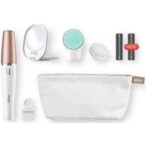 Braun Gezichtsepilator & Gezichtsreiniger, Gezichtsborstel, FaceSpa, 3-In-1, voor een Stralende Huid, Met Etui En Extra Batterij, Met Kussen Voor Gezichtsmassage, 851V, Wit