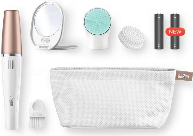 Braun Gezichtsepilator & Gezichtsreiniger, Gezichtsborstel, FaceSpa, 3-In-1, voor een Stralende Huid, Met Etui En Extra Batterij, Met Kussen Voor Gezichtsmassage, 851V, Wit