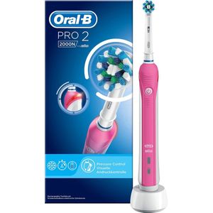 Oral-B Pro 2 2000 Elektrische tandenborstel, oplaadbaar, met 1 handgreep voor druksensor en 1 borstel, roze, 3D-technologie, verwijdert tot 100% tandplak