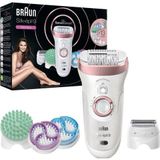 Braun Silk-épil 9 SkinSpa SensoSmart Elektrische epilator voor dames, roségoud, 4-in-1, draadloos, met Wet & Dry-technologie, peeling- en opperhuid-verzorgingssysteem, 13 accessoires, 9/990