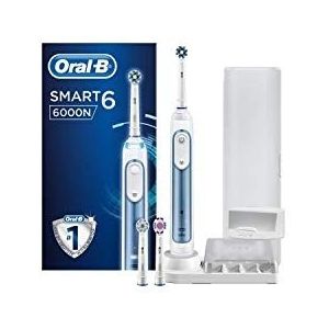 Oral-B Pro 6000 Elektrische tandenborstel, oplaadbaar, met 1 bluetooth-handvat, blauw, 3 borstels en 1 reisetui