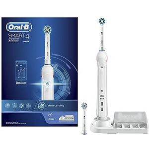Oral-B Smart 4 elektrische tandenborstel, oplaadbaar, met 1 bluetooth-handgreep en 2 borstels, 5 modi, waaronder witheid, zachtheid en verzorging van het tandvlees