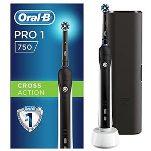 Oral-B Pro 1 750 Elektrische tandenborstel, oplaadbaar, 1 handvat, druksensor, 1 borstel en 1 reisetui, verwijdert tot 100% tandplak, zwart, cadeautip