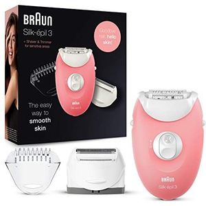 Braun Silk-épil 3 Epilator, Starterset 3-In-1, Epileerapparaat Voor Vrouwen, Scheerapparaat Dames, SE 3-440, Wit/Roze