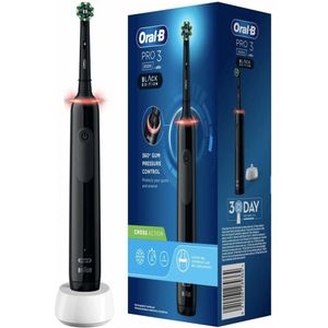 Oral-B Pro 3000 Elektrische tandenborstel, oplaadbaar, met 1 druksensor en 1 tandenborstel, 3D-technologie, zwart, verwijdert tot 100% tandplak