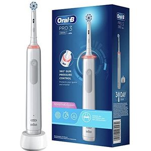 Oral-B Pro 3 3000 Sensitive Clean, elektrische tandenborstel, oplaadbaar, zacht, voor reizen, intelligente druksensor, positiesensor, Visual 360, 3D-technologie