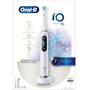 Braun Oral-B 4210201302919 iO 9 elektrische tandenborstel met magneettechnologie, zachte microvibratie, 7 poetsprogramma's en kleurendisplay, draagtas, alabast-wit, 1 stuk