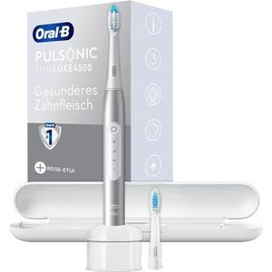 Oral-B Pulsonic Slim Luxe 4500 Elektrische sonische tandenborstel voor gezonder tandvlees in 4 weken, met gevoeligheidsprogramma, premium reisetui, platina