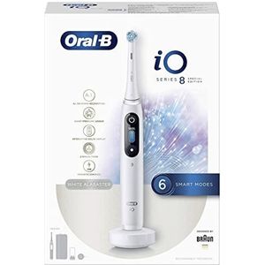 Oral-B iO 8 Elektrische tandenborstel met oplaadbare handgreep, magnetische technologie van bruin, 1 reservekop, kleurendisplay, oplader en premium reisetui, wit, speciale editie